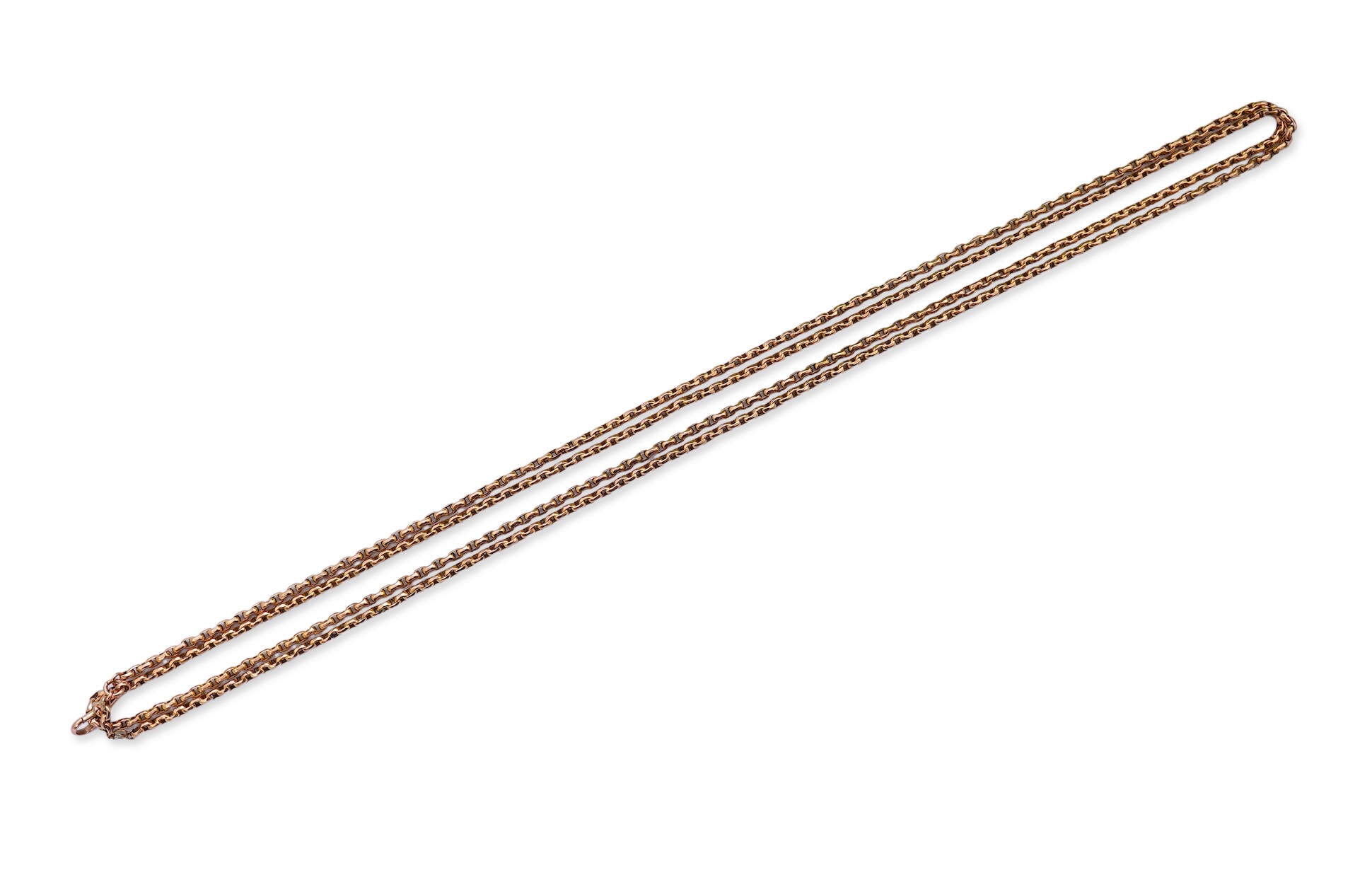 A Victorian gold long guard chain, late 19th century